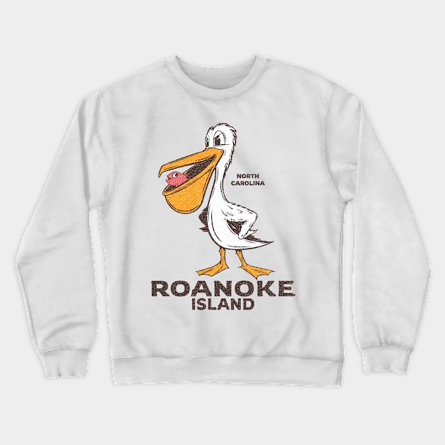 Roanoke Island, NC Summertime Vacationing Pelican & Fish Crewneck Sweatshirt by Contentarama